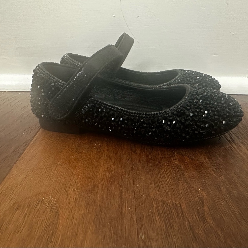 Doe a Dear Size 11 Girls' Black Crystal Strap Dress Flats